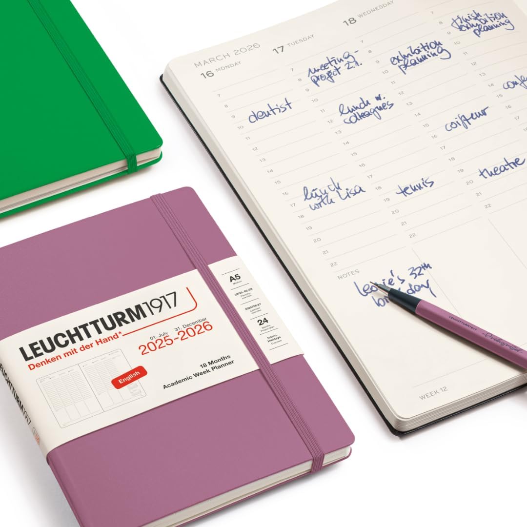 LEUCHTTURM1917 - Academic Week Planner Hardcover Medium (A5), 18-month, Jul. 2025 - Dec. 2026, English, Forest Green