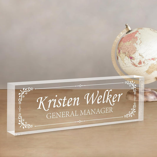 Gowellly Desk Name Plate Personalized - Custom Acrylic Name Plate for Desk - Enterprise Custom Logo/Text nameplates - Employee Appreciation Gifts (engrave-1)