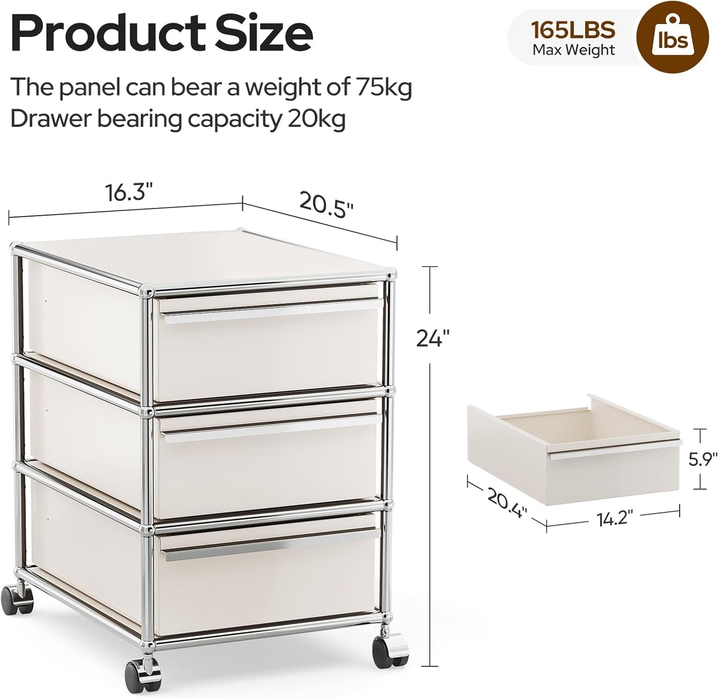 Steel Mobile File Cabinet for Office & Home with 360° Silent Wheels, Smooth Drawer Slides, Large Capacity, Waterproof and Rust-Proof, Stylish & Durable Storage Cabinet (3 Drawer, White)