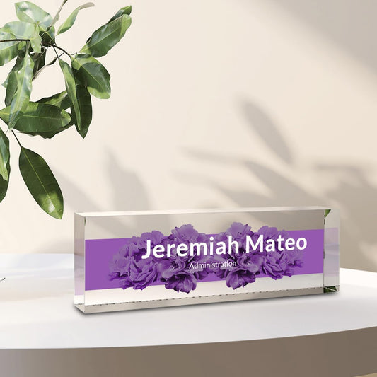 Desk Name Plate Personalized | Office Desk Accessory | Produced in USA | Purple Blossom