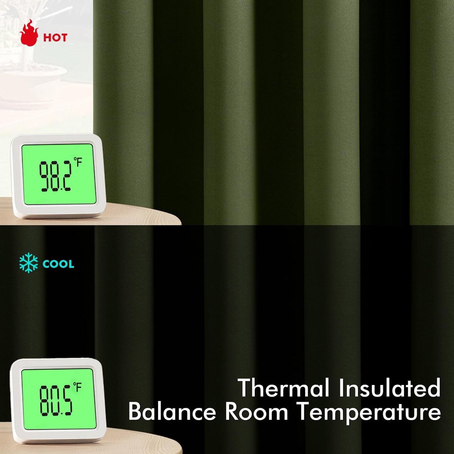 MIULEE Olive Green Blackout Curtains for Bedroom Living Room 63 Inches Long 2 Panels, Thermal Insulated Room Darkening Drapes Solid Grommet Top Noise Reducing Dark Green Window Treatments 40x63 Inch