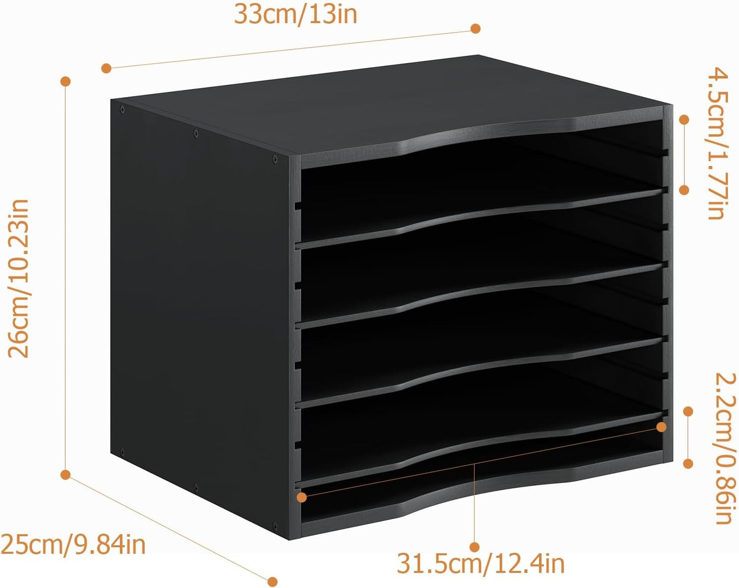Bamjoy Wood 5 Tier Desktop Organizer, Paper Organizer Mail Sorter, File Holder Letter Document Storage with Adjustable Shelves for School Home Office, Black