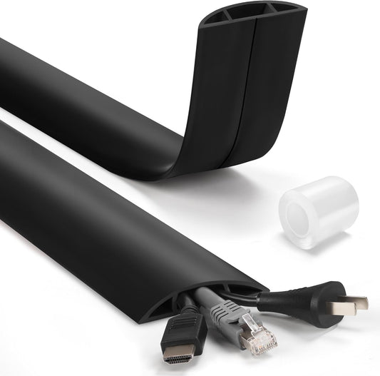 4ft Cord Hider Floor, Heavy Duty Cord Covers for Wires on Floor, Black Floor Cable Management, Hide Cord Cover Floor, Electrical Cable Hider Cord Protector Floor, Cable Cavity: 0.78" W x 0.32" H