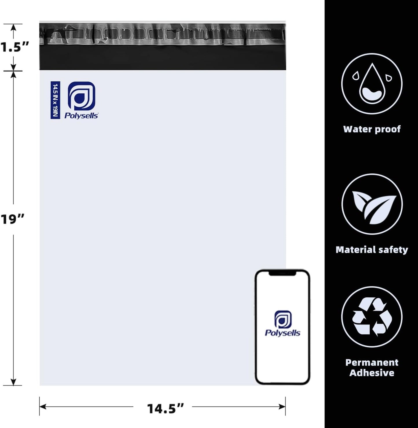 POLYSELLS 500 pcs 14.5x19 Inches White Poly Mailers Shipping Envelopes, Strong Adhesive Sealing, Waterproof, and Tear-resistant Postal Mailing Bags for Clothing, Books, and Accessories