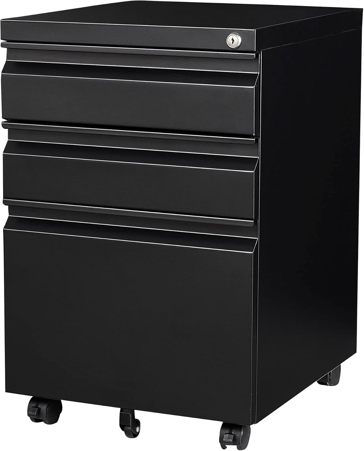 3 Drawer File Cabinet, Fully Assembled Mobile File Cabinets with Lock for Home Office, Metal Rolling Filing Caninet on Wheels, Three Drawer Under Desk Cabnet for Letter/Legal / A4 - Black