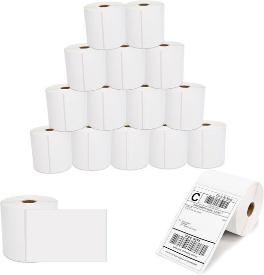 L LIKED 16 Rolls 4" x 6" Direct Blank Thermal Shipping Labels with 450 per Roll - Compatible with Zebra 2844 ZP-450 ZP-500 ZP-505 (16 Rolls - 7200 Labels)