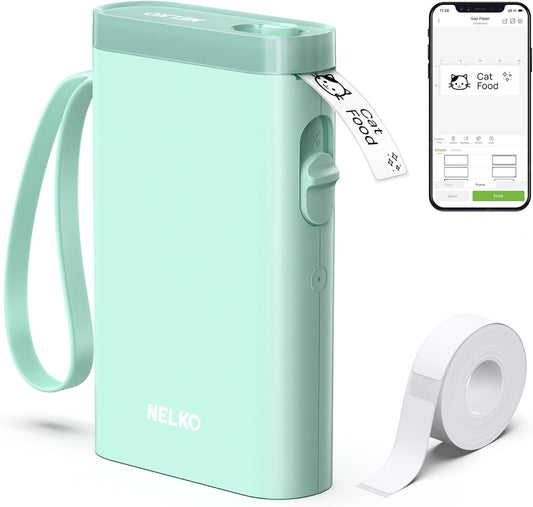 Nelko Label Maker Machine with Tape, P21 Bluetooth Label Printer, Wireless Mini Label Makers with Multiple Templates for Organizing Office Home, Green