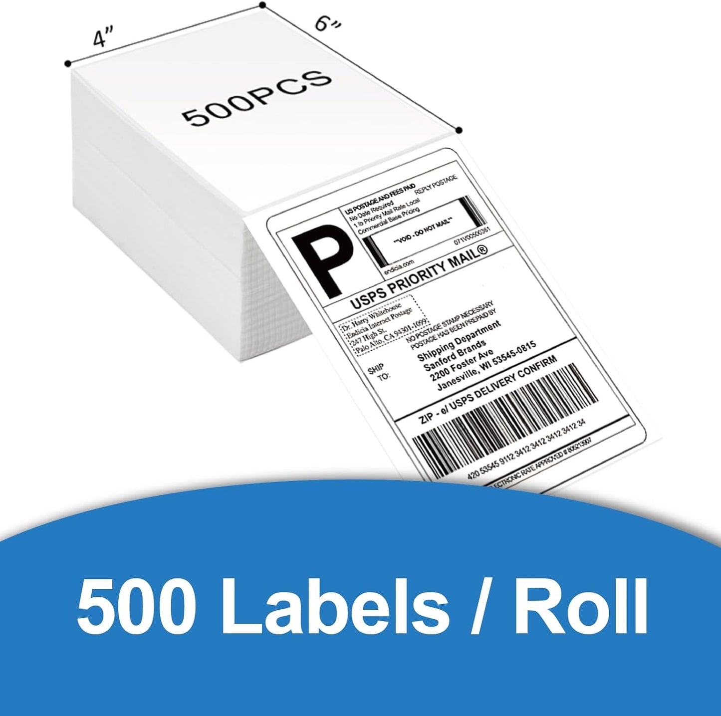 HUOJI 4x6 Direct Thermal Shipping Labels, 2 Stacks 2000 Labels, Fanfold, Compatible with Rollo, Zebra, MUNBYN Printers(Commercial Grade)