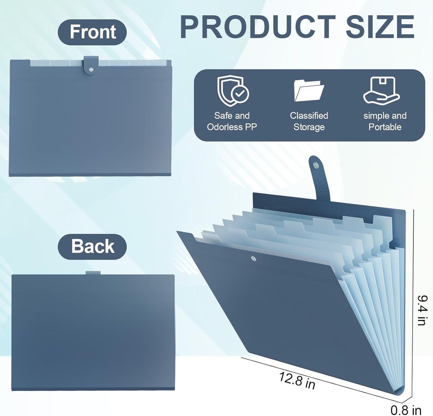 20Pack Accordion File Organizer Expanding File Folder with 8 Pockets, Bulk Letter Size Portable Paper Document Organizer for Office Home Business Supplies, Blue