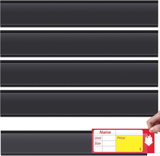 Spiareal 50 Pcs 47.8 x 1.38 Inch Shelf Label Strips Adhesive Back Stick on Data Price Tag Holder Clear PVC Adhesive Ticket Channel for Supermarkets Convenience Shops(Black)