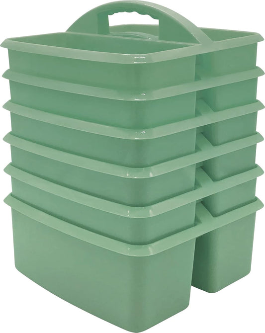 Teacher Created Resources Eucalyptus Green Portable Plastic Storage Caddy 6-Pack for Classrooms, Kids Room, and Office Organization, 3 Compartments