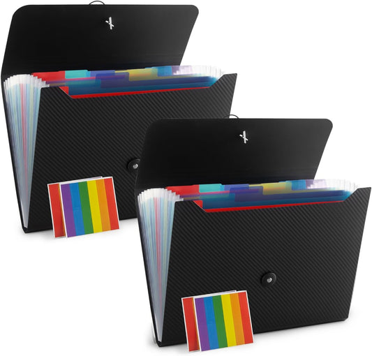 Expanding File Folder File Organizer 13 Pockets File Organizer Accordion Filing Folder Expandable File Folder for Documents Aesthetic Paper Organizer Folder for Work, School, Home, Office, 2Black