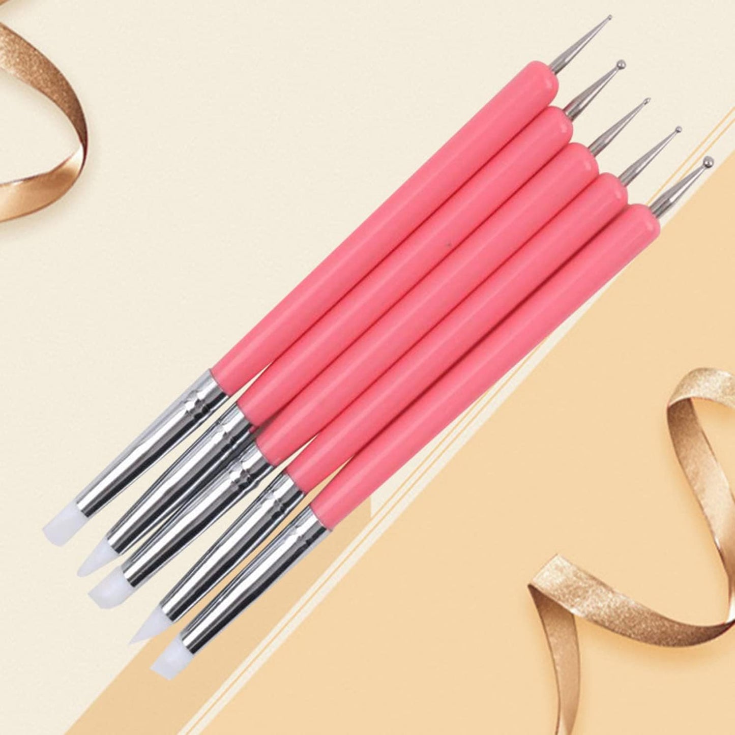 4PCS Double-Ended Metal Ceramic Clay Ball Stylus Dotting Tools and 5PCS 2 Way Silicone Polymer and Embossing Paper Flower Indentation Tool for Drawing