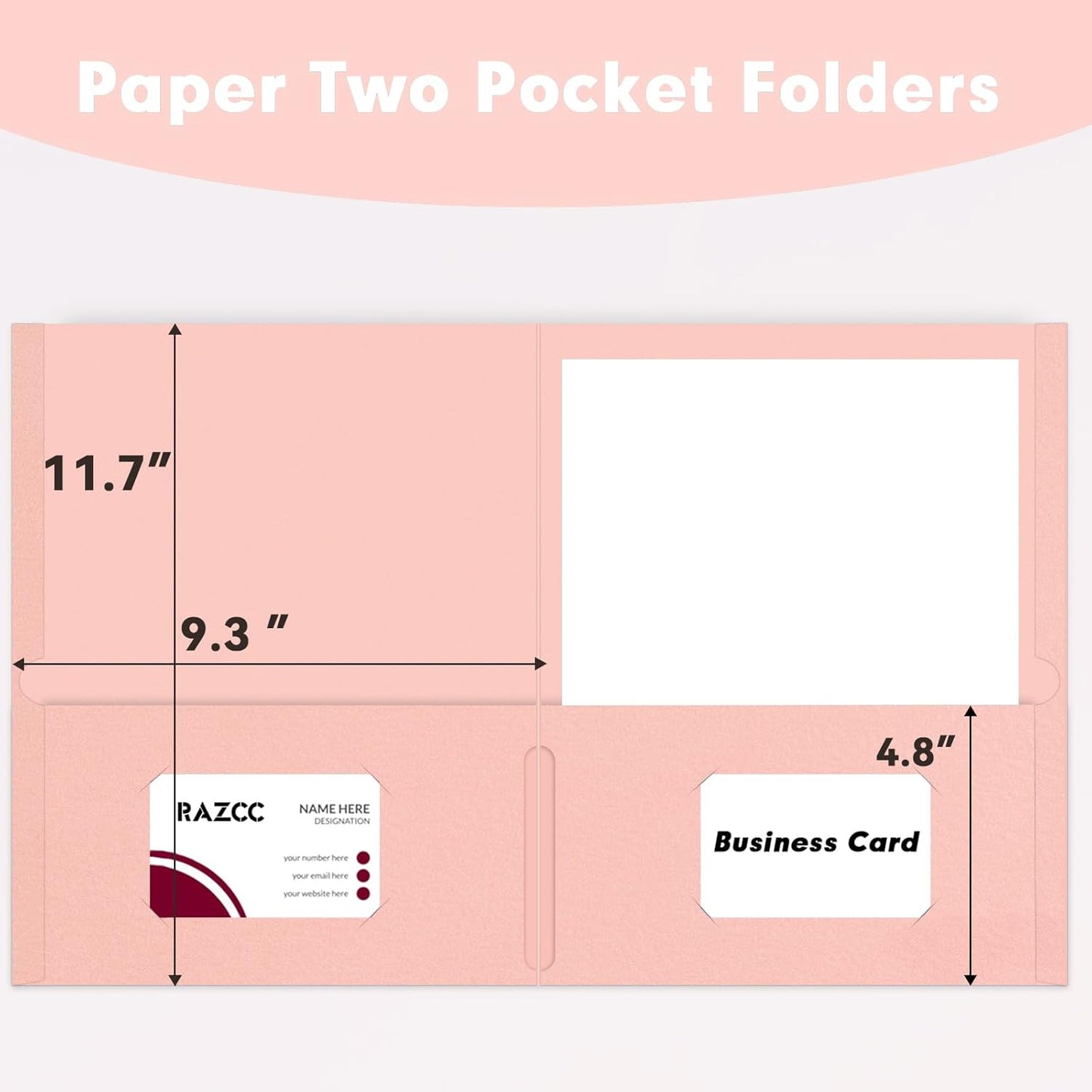 Two Pocket Folders, RAZCC 30 Pack File Folders with Pockets Fit Letter Size Paper, Thick Paper File Folder for School Office Business Home (Pink)
