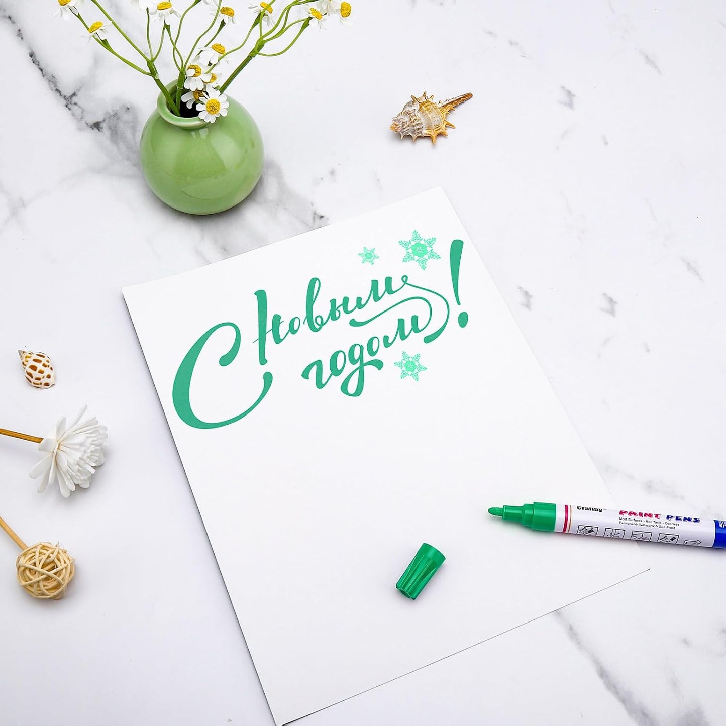 Green Paint Markers, 12 Pack Oil-Based Waterproof Quick Dry Permanent Paint Pen Set for Rocks Painting, Wood, Fabric, Plastic, Canvas, Glass, Mugs, Metal, Tire, Stone, DIY Craft