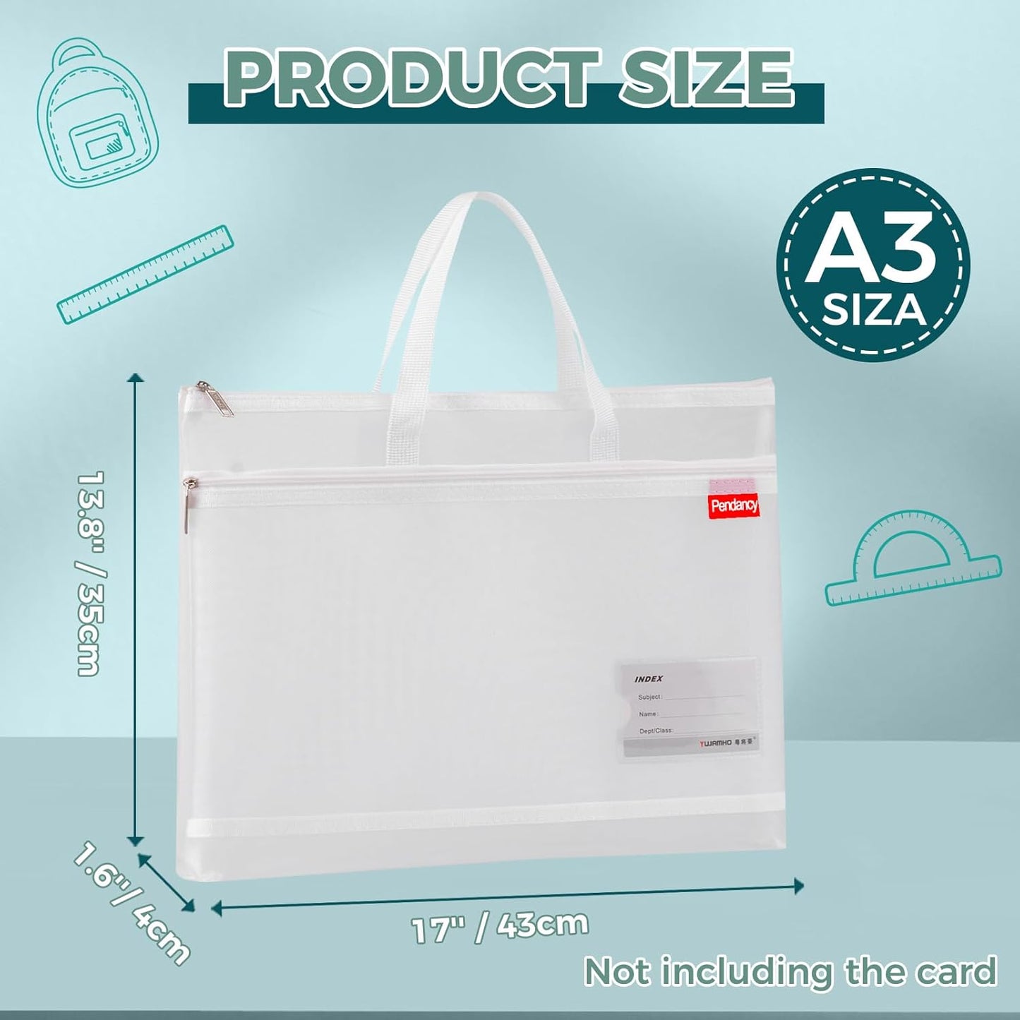 Pendancy Mesh Zipper Pouch A3 Size, Large Double Pocket Lightweight Nylon Transparent File Bag with Handle, 13x17 in Foldable Document Storage for Puzzle Project/Cross Stitch/Travel/Office (White)