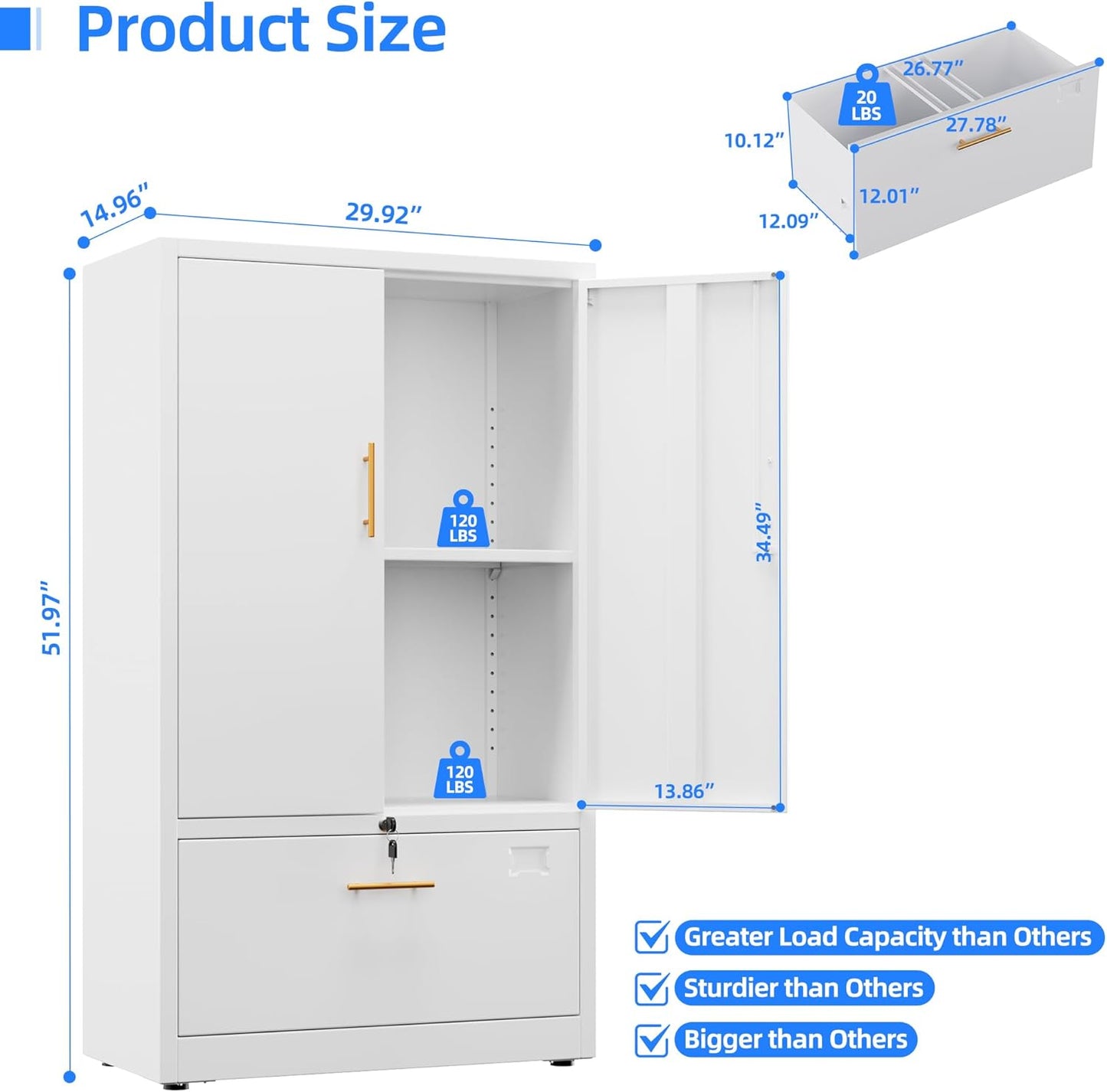 1 Drawer Lateral File Cabinet with Lock, Metal Filing Storage Cabinet with Locking Doors and Adjustable Shelf for Home, Office, School, Fits A4/Letter/Legal Size Folders, White