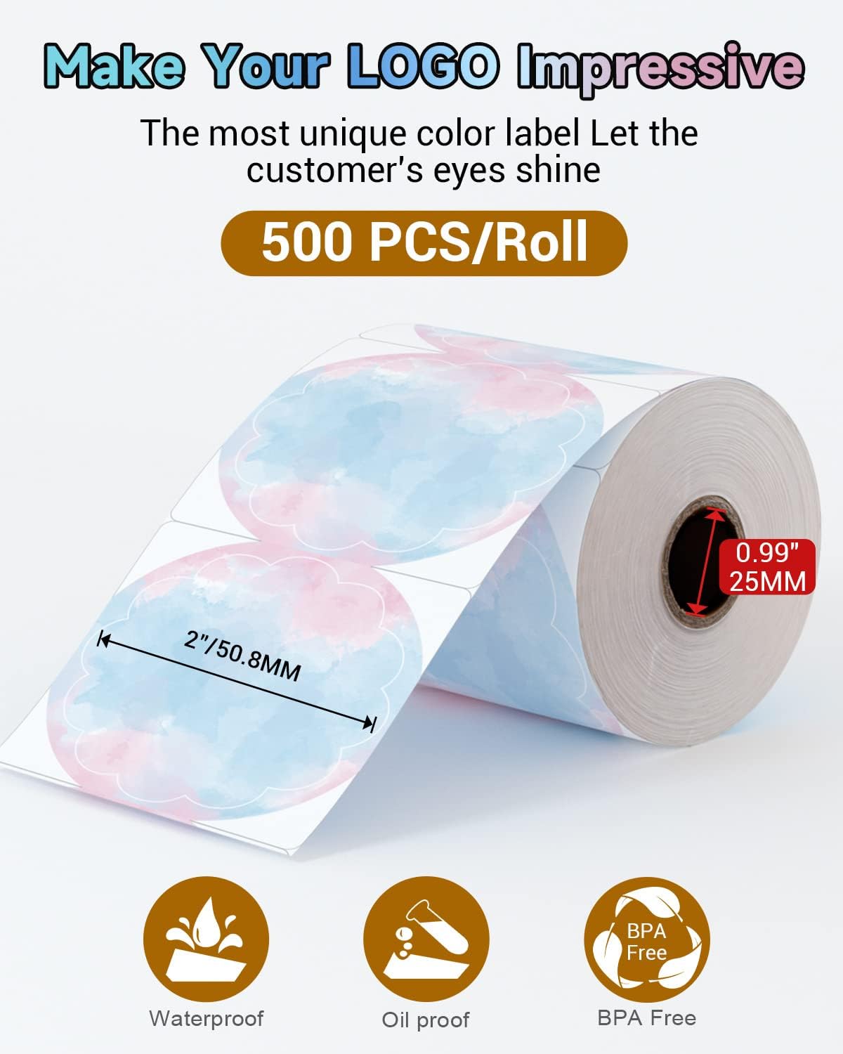 Phomemo Flower 2" Color Round Label Stickers Roll for Thermal Printer for Small Business Supplies - Commercial Grade Thermal Labels for Custom Stickers Personalized & Business Logo - 500pcs / Roll