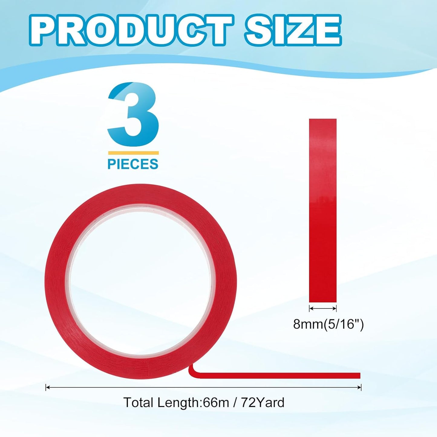 MECCANIXITY Whiteboard Tape 5/16" x 72 Yard Pinstripe Graphic Chart Line Grid Marking Tapes for Classroom Office Dry Erase Board Art, Red, Pack of 3