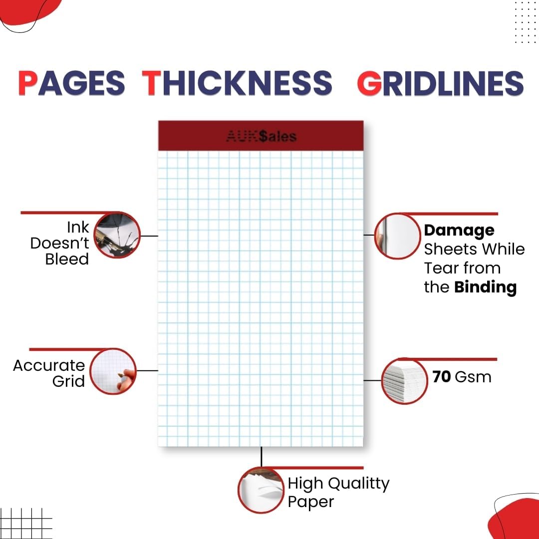 Grid Paper Pad 5x8 Inches, Graph Paper Pad 4x4, Grid Notepad, 36 Pack, 5x8 Graph Paper 1/4 Grid, Graphing Paper, Engineering Pad, 100 Sheets 200 Pages Perforated Pad for School, Home, & Office
