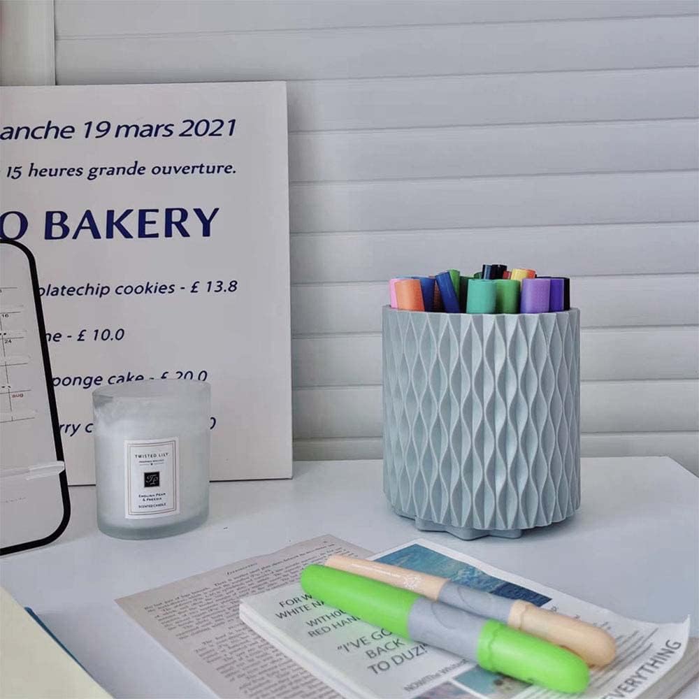 OWLFAVO Rotate Desk Organizer, Spinning Pen Holder Stationery, 360-Degree Pencil Accessories Storage Caddy Tray for College, Home, Office, Makeup Brush, 5 Compartments, Blue