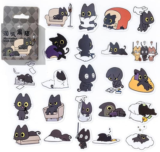 46 Pcs Cute Black Cat Stickers for Scrapbooking Diary Laptop Junk Journal Notebook Kids Envelope Card Making Diary Planner Craft DIY Craft Decoration, 23 Patterns