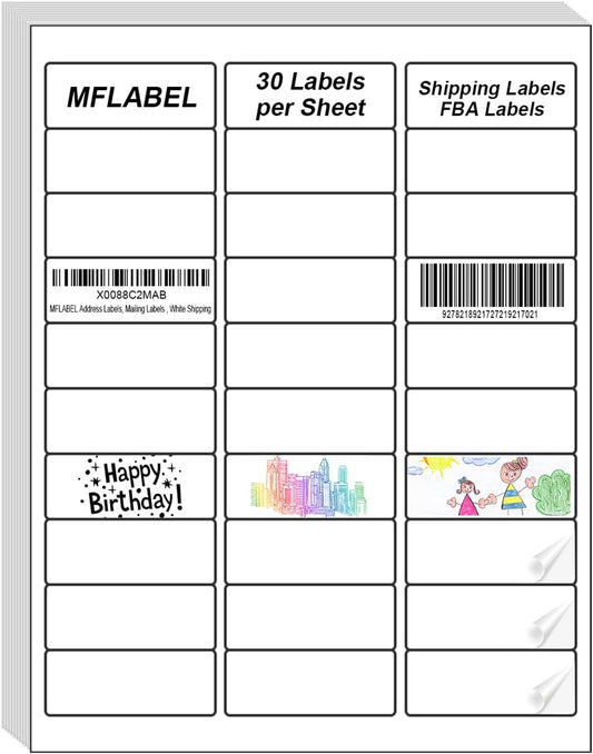 MFLABEL Address Label, 1" x2-5/8 Mailing Sticker, 30-UP White Shipping Labels for Inkjet or Laser Printer, 480000 Sticker Labels (16000 Sheets), 30 Label per Sheet