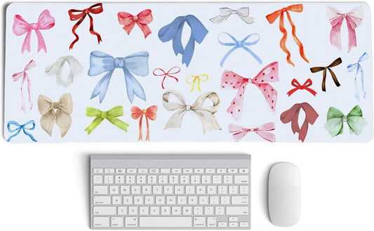 Kawaii Bow Mouse Pad, Girly Coquette Bow XL Large Mouse Pad, Girls Preppy Trendy Laptop Desk Mat for Girly Room Dorm Home Office, Colorful Bows Gifts for Teen Girls,31.5x11.8
