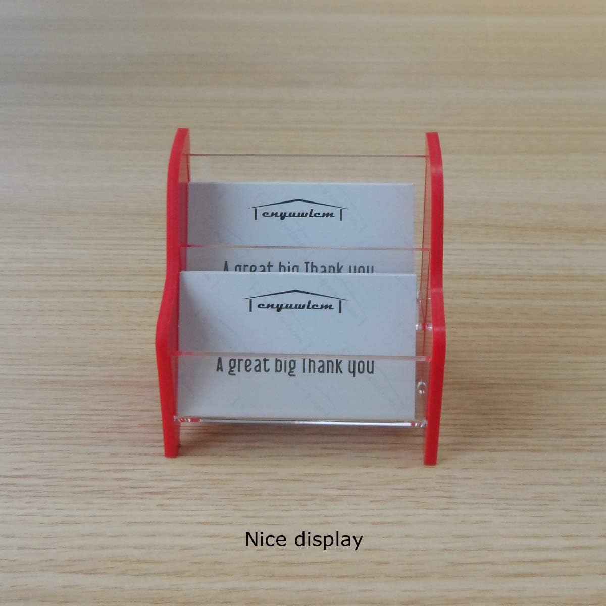 Enyuwlcm Acrylic 2 Tier Business Card Holder Display for Desk Elegant Business Card Stand for Office Counter Red/Clear
