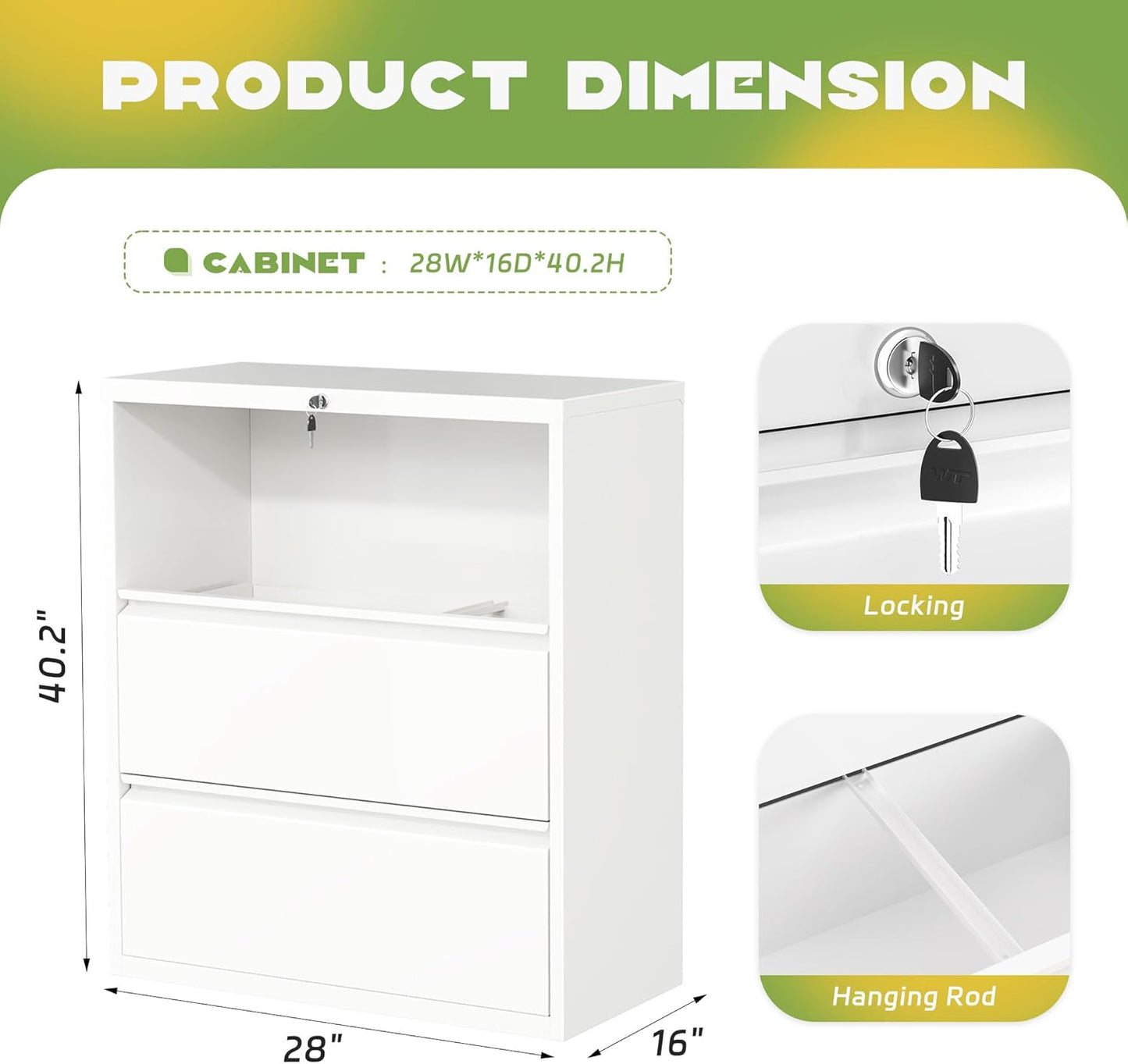 Superday Lateral File Cabinet 3 Drawer Metal File Cabinet with Lock, White Filing Cabinets for Home Office, Locking Filing Cabinets Hanging Files Letter/Legal/F4/A4