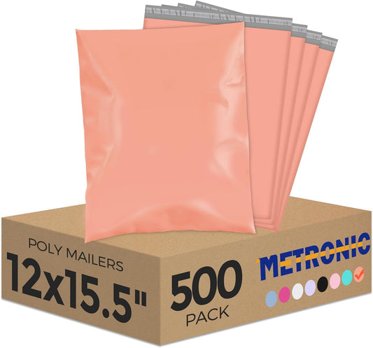 Metronic Poly Mailers 12X15.5 500Pack, Strong Adhesive Shipping Envelopes for Clothing, Waterproof Shipping Bags for Small Businesses, Flexible Mailers Poly Bags, Packages Bags Peach Pink