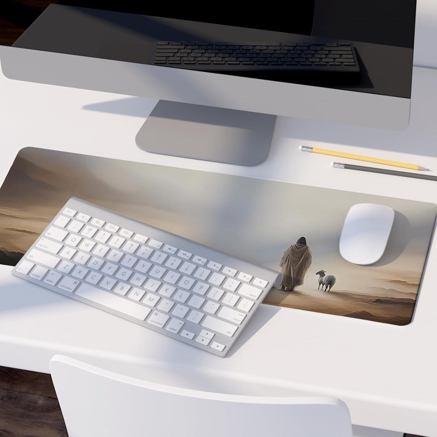 Retro Christian Themed Mouse Pad,Jesus Religious Mouse Pad,Jesus Finds The Lost Lamb Desk Mat,Big Large Vintage Easter Decor Desk Mat,Religious Gifts Christian Gifts for Women,31.5x11.8Inch