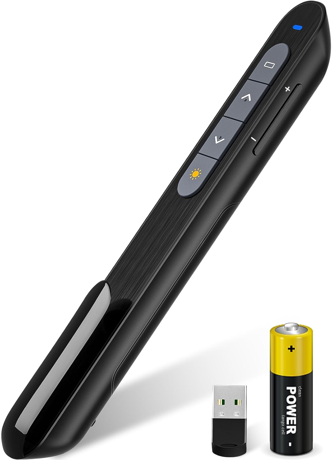 Presentation Clicker, Wireless Presenter with Red Light Pointer, Clicker for Powerpoint Presentations RF 2.4GHz USB Presenter Remote Google Slide Advancer with Hyperlink Volume Control