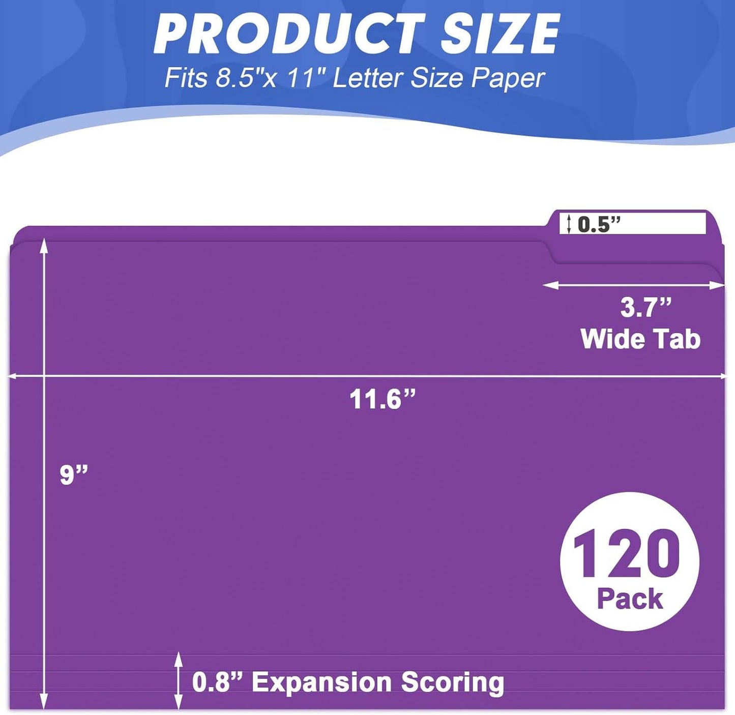 File Folder, HERKKA 120 Pack 1/3 Cut Tab File Folders, File Folders Great for Organizing and Filing, Letter Size, Purple