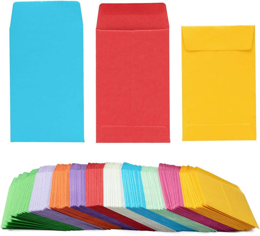 100 Pieces Colorful Small Coin Envelopes Self-Adhesive Seed Envelopes Mini Parts Small Items Storage Packets Envelopes for Garden, Office or Wedding Gift (2.25×3.5 inch)