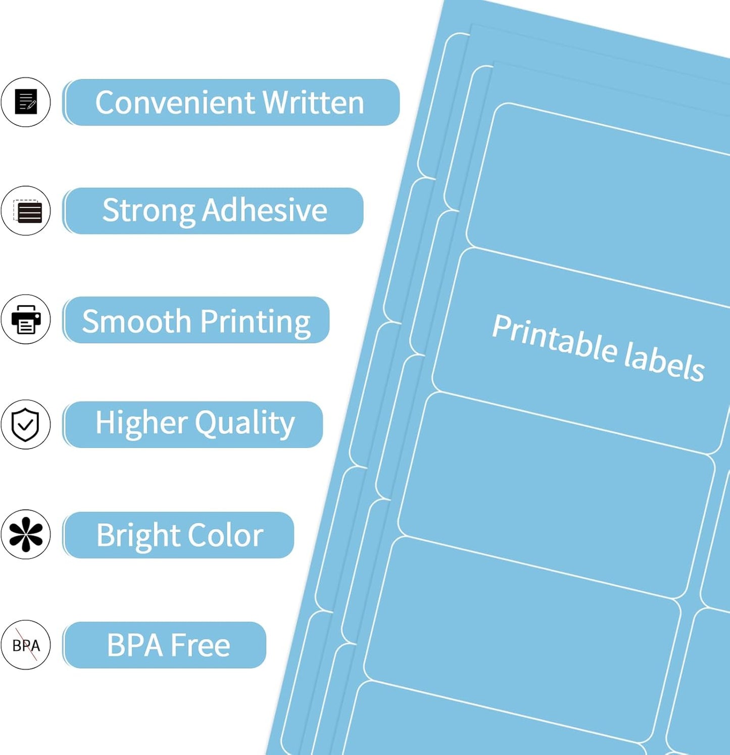 Shipping Labels Stickers, 2"×4" Printable Mailing Label for Laser/Inkjet Printing- Matte, Permanent Adhesive Labels Stickers (Lake Blue)