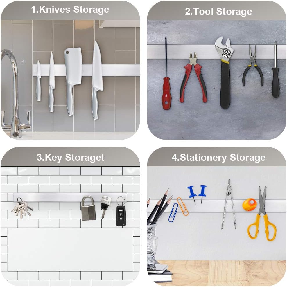 Ninonly 16 Inch Magnetic Knife Strip, Premium Stainless Steel Wall Mounted Kitchen Knives Bar,Space-Saving Powerful No Drilling Magnetic Knife Rack for Home Kitchen Utensil Holder & Tool Holder