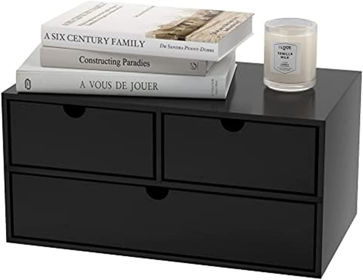 Wisuce Bamboo Desk Organizer - Mini Bamboo Desk Drawer Tabletop Cosmetic Storage Organization for Office or Home Black