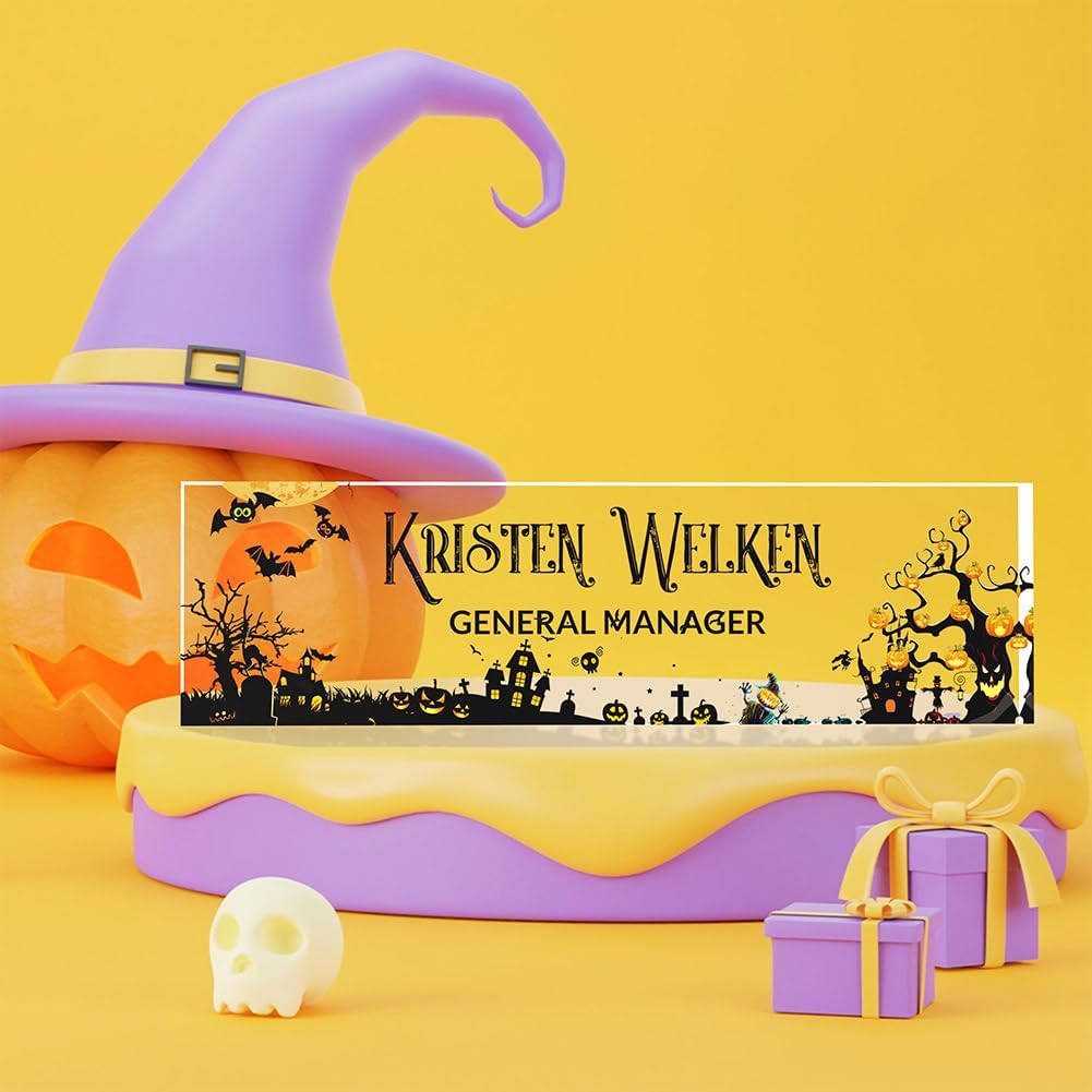 Personalized Name Plate for Desk | Halloween Decor for Work| Acrylic Office Desktop Decorations | Holiday Gifts
