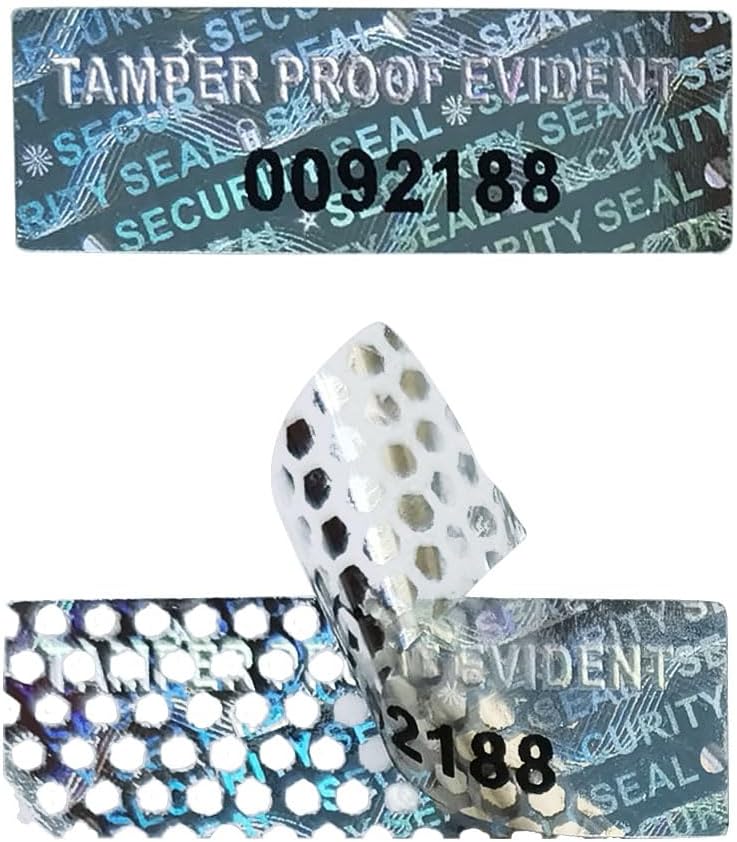 580 Pieces Tamper Proof Evident Stickers Hologram Labels Security Seals Holographic Warranty Void Original Genuine Authentic Sequential Serial Numbering, 0.25 x 1 Inch Silver