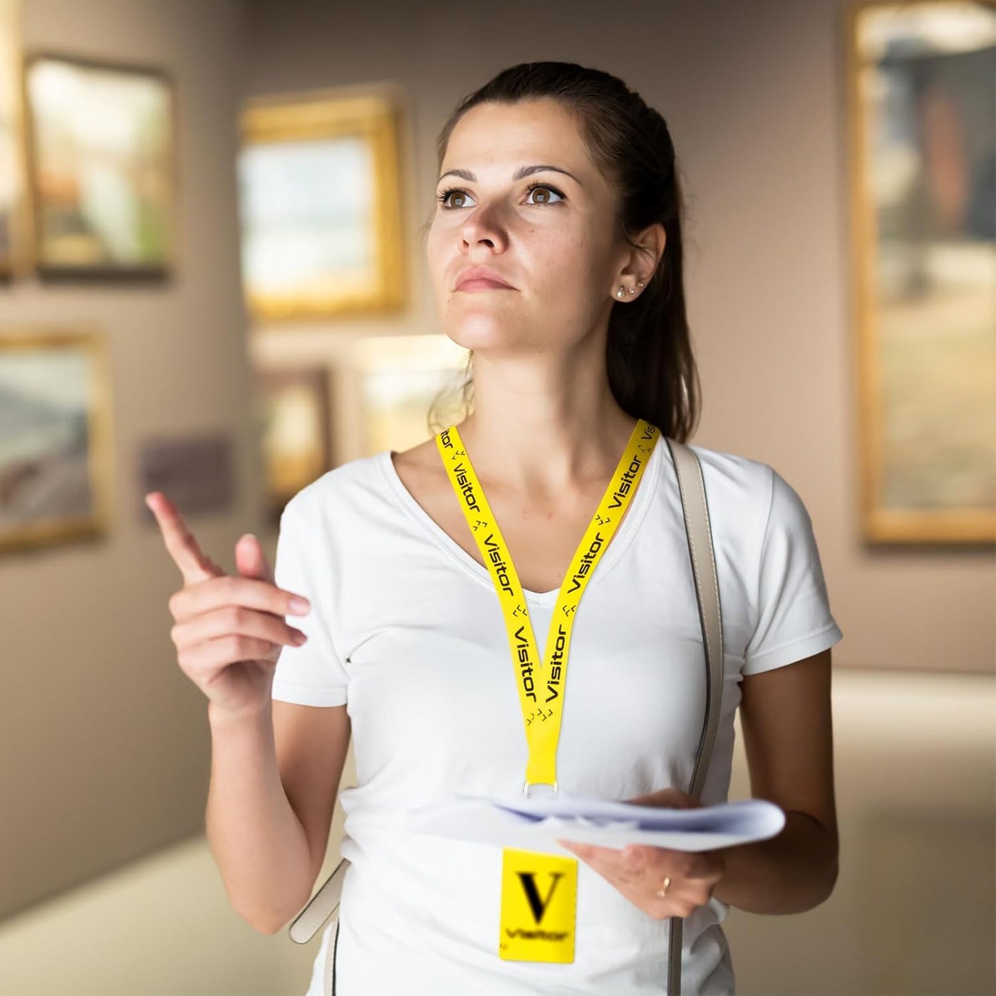 PerKoop 25 Pack Visitor Badge Lanyards Volunteer Badge Holder with Clips ID Card Holder with PVC Pass Card Reusable Breakaway Lanyards for Company Exhibition Guest Visitor (Yellow)