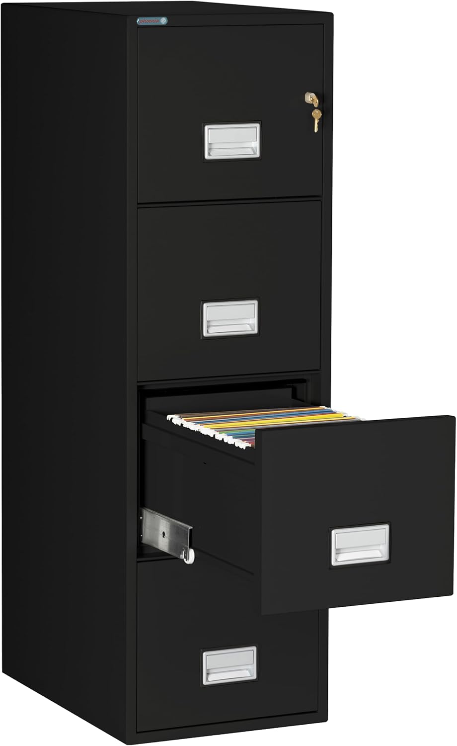 25 inch 4-Drawer Vertical Fireproof File Cabinet – Letter Size Filing – Key Lock – Water Resistant Seal – Fire and Impact Rated – Black Finish – Model LTR4W25B
