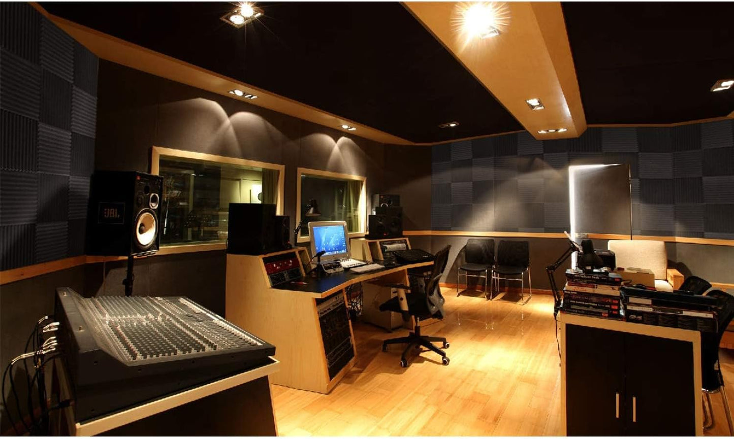 52 Pack Acoustic Foam Panels 1" x 12" x 12" Sound Proof Foam Panles Soundproofing Noise Cancelling Wedge Panels for Home Office Recoding Studio with 300PCS Double-Side Adhesive
