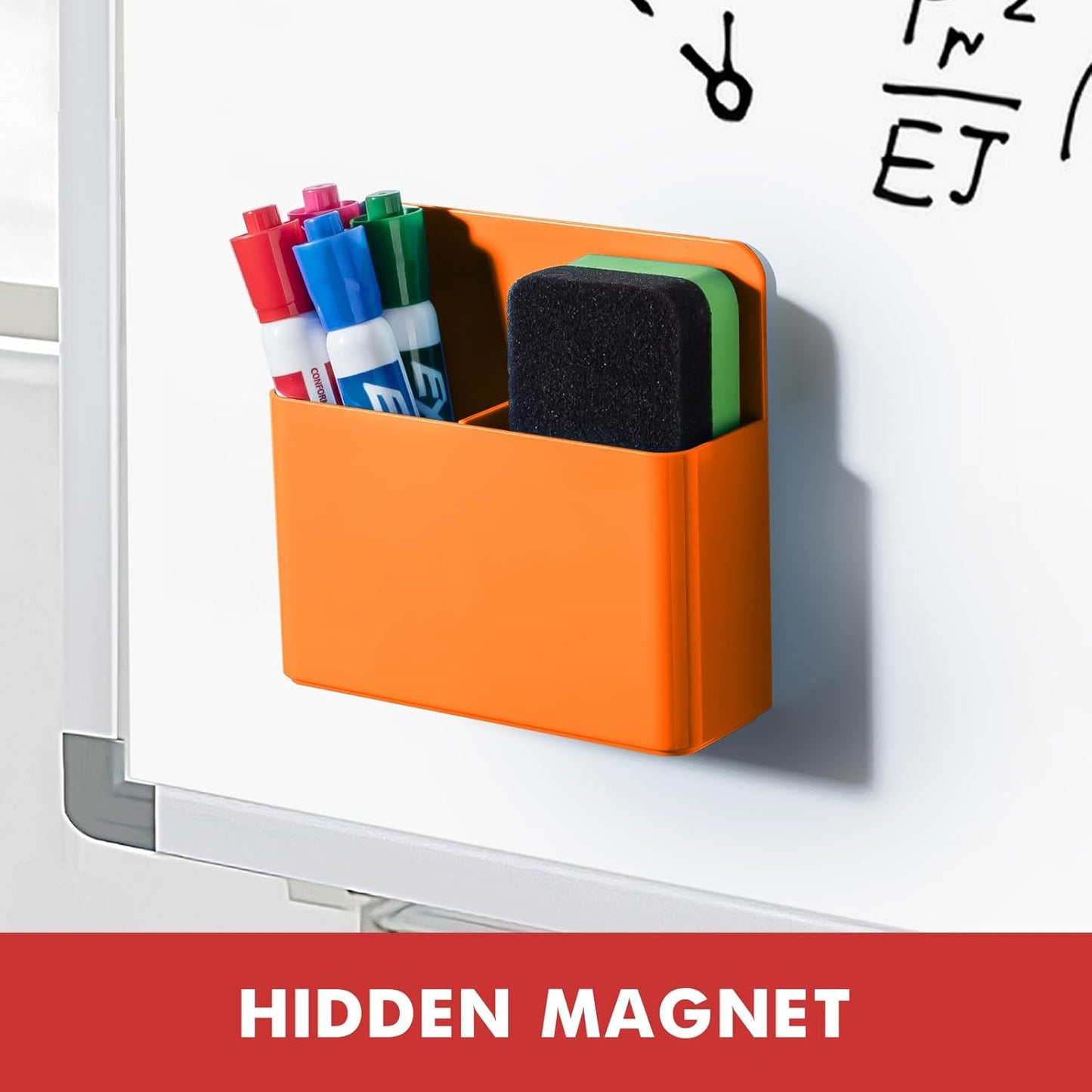 BEYGORM 2 Pack Plastics Magnetic Pen Holder for Refrigerator, Dry Erase Marker Holder for Whiteboard，Magnet School Locker Organizer Accessories, Pencil Cup, Pen Caddy, Classroom Organization(Orange)