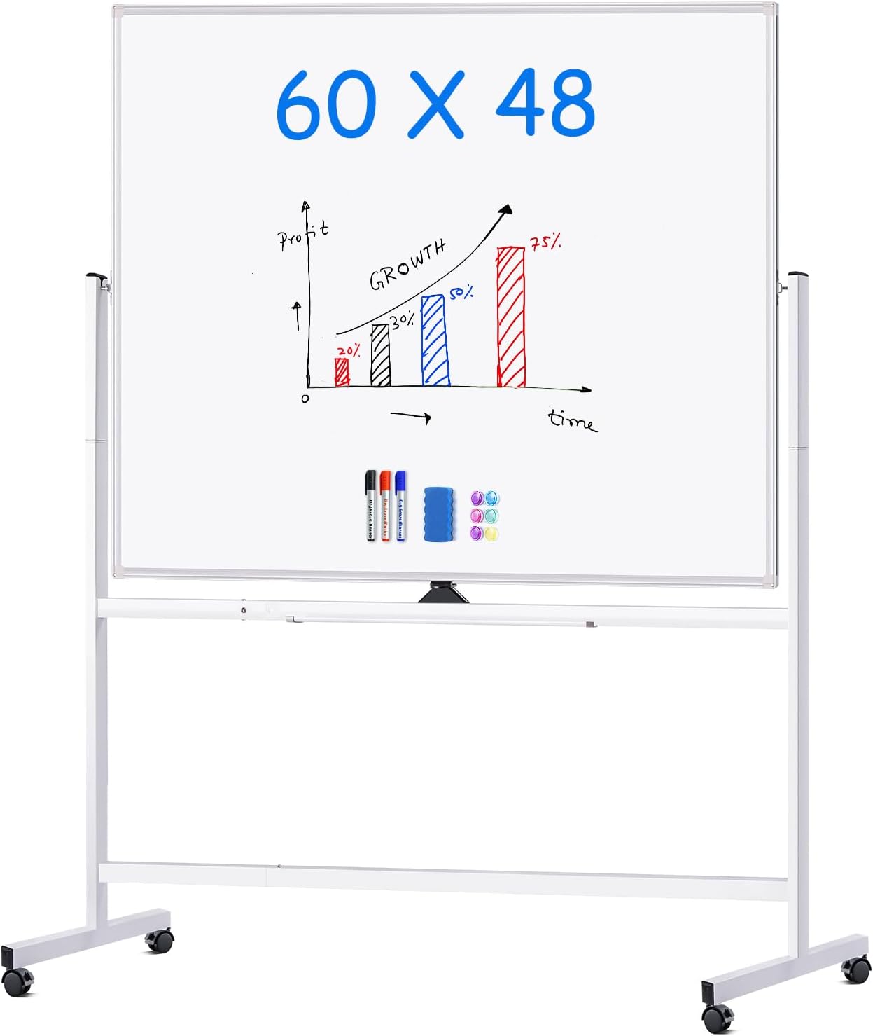 maxtek Rolling Whiteboard 60x48, Large Double-Sided White Board Dry Erase on Wheels, Giant Magnetic White Board Standing for Office, School, Home Office, Homeschool (Sliver)