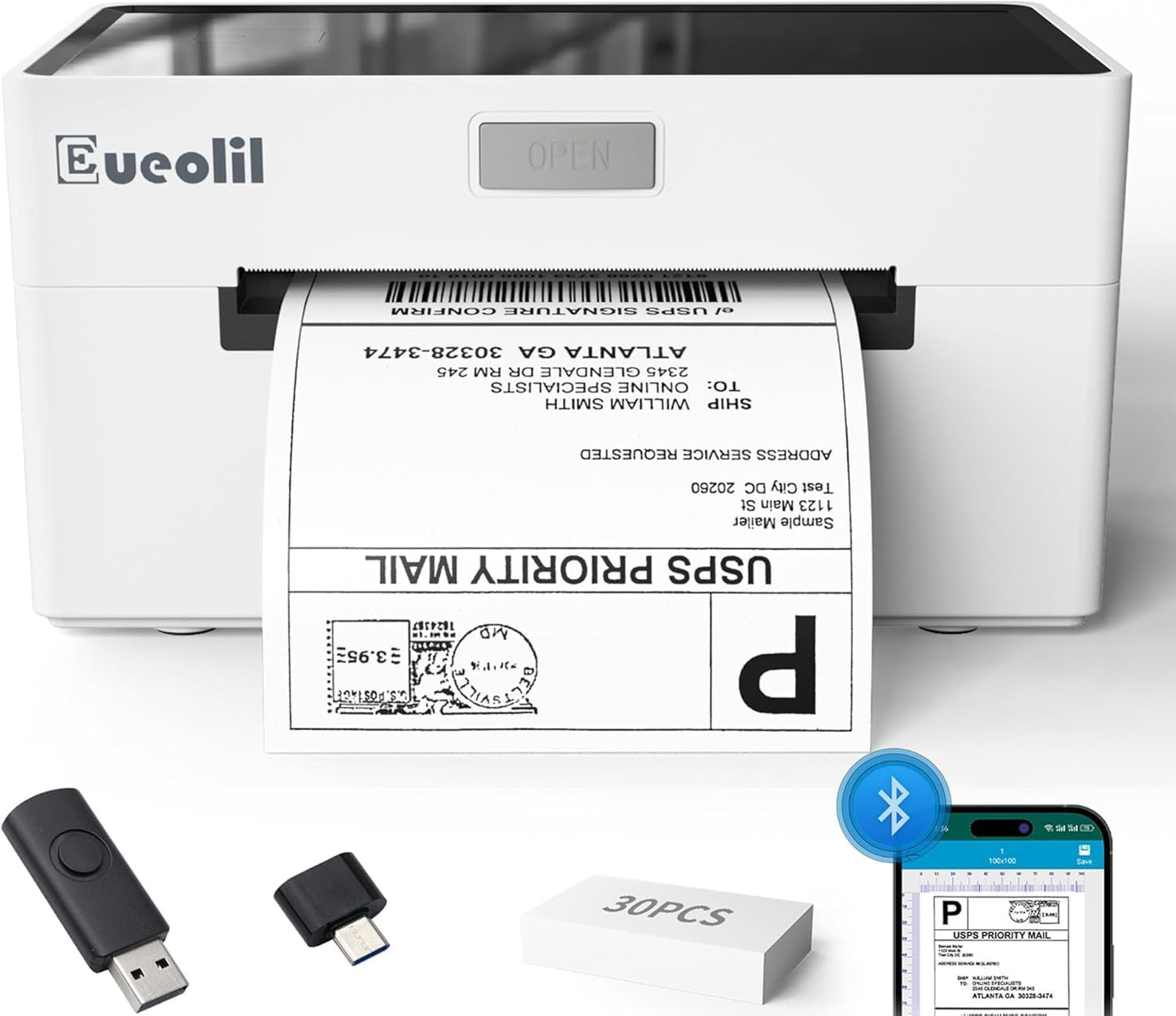Bluetooth Thermal Label Printer Compatible with Android、iPhone、Windows＆Mac,Maximum Support 4×6 Thermal Label Paper,Widely Used for Home＆Small Businesses and Shipping Label