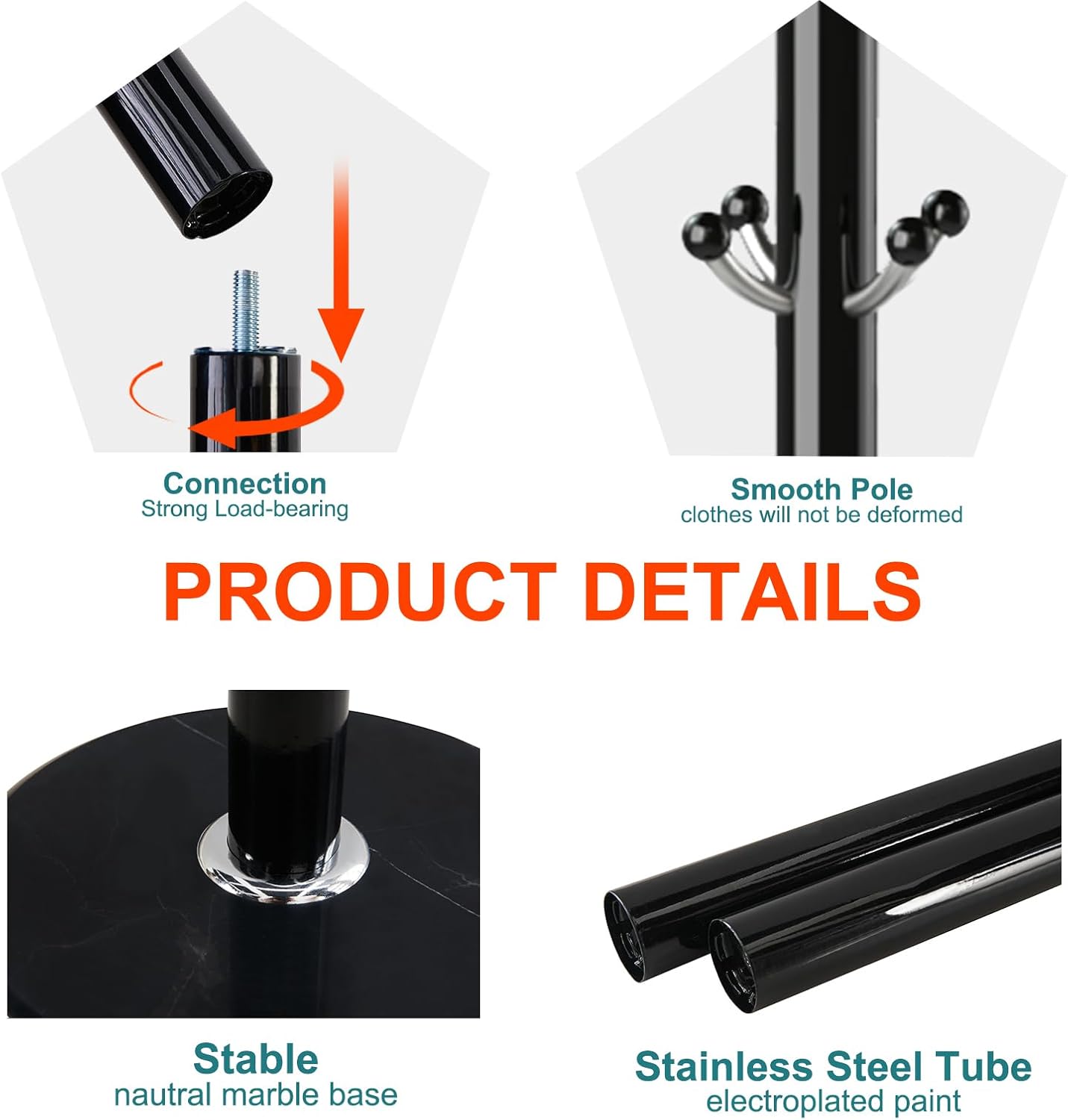 Modern Coat Rack with Natural Marble Base, Metal Freestanding Coat Racks with 16 Hooks, Sturdy Coat Rack Stand for Hanging Scarf, Bag, Jacket, Standing Coat Hall Tree Hanger Holder Stand