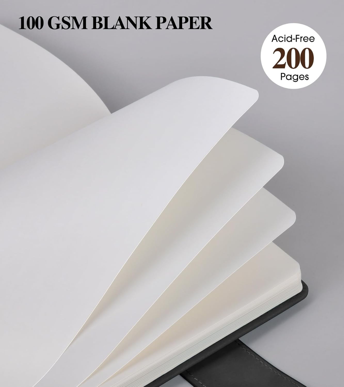 Blank Journal Notebook, A5 Hardcover Leather Sketchbook with 200 Pages Thick Blank Paper for Men Women, Unlined Drawing & Writing Journal, 5.9" x 8.4" Plain Notebook (black)