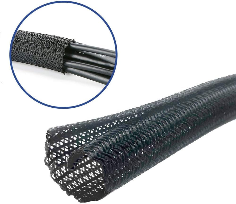 2pcs 5ft-3/4inch Black/White Cable Sleeve - Protects Cords from Pets & Organizes Wires - Modern Style - Polyester Material - Flame Retardant - Easy to Use & Cut (Black, 5ft-3/4inch)