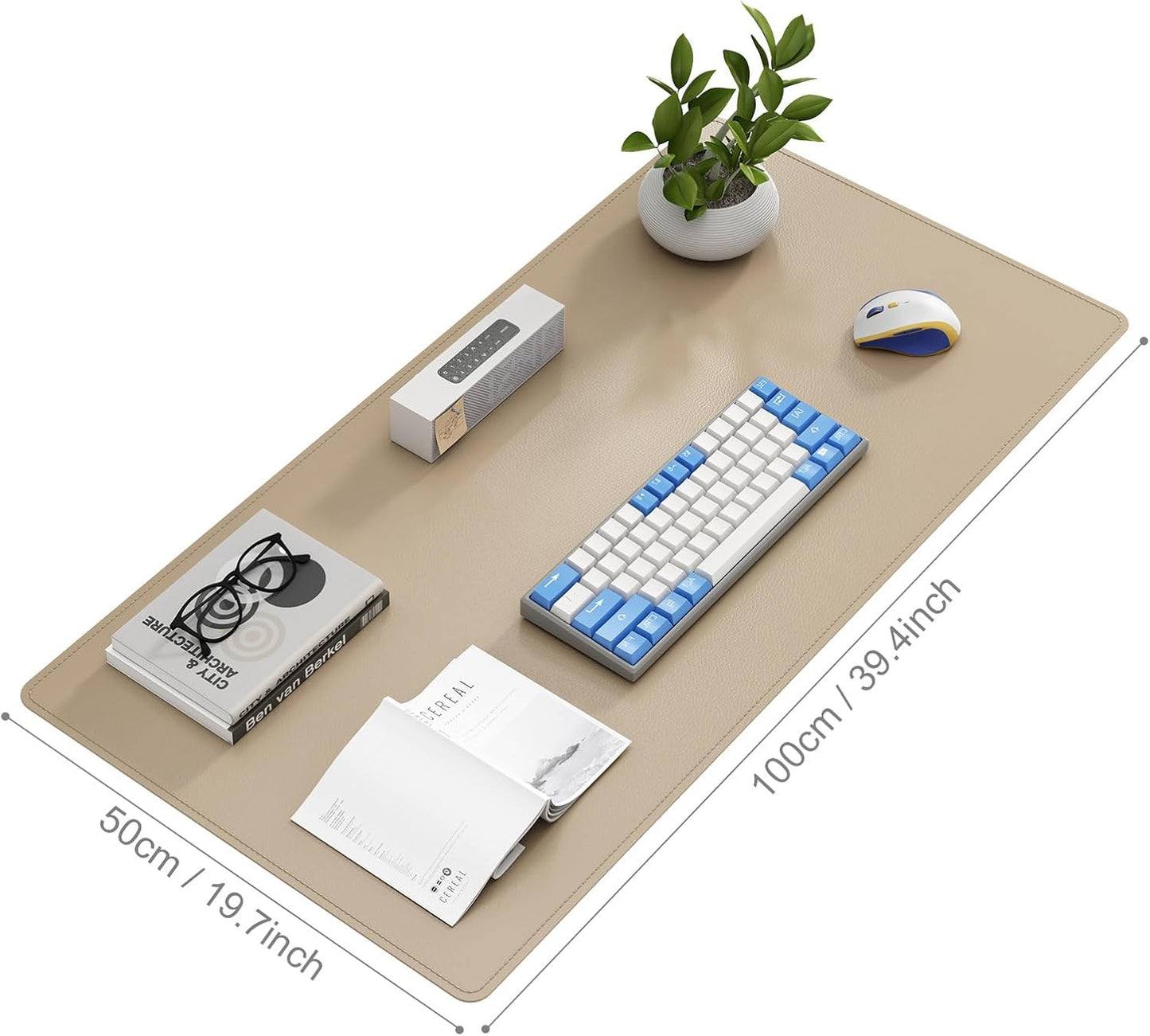 DAWNTREES Desk Mat Protector,PU Leather Desk Pad,Non Slip, Large Mouse Pad and Keyboard Mat, Waterproof Writing Pad for Office and Home (Beige,39.4''x19.7'')